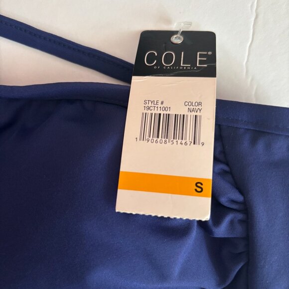 New Cole of California High Neck Bikini Swim Top Size Small, Navy Blue, Wireless - Picture 5 of 7